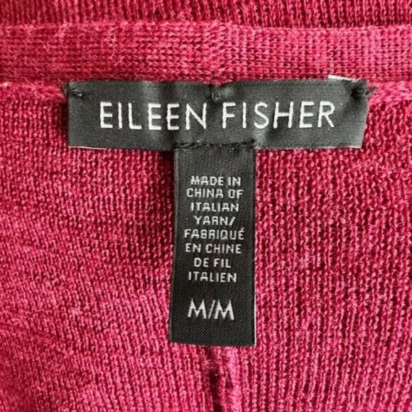 Eileen Fisher Merino Wool Open Sweater Berry Red M - Picture 2 of 3